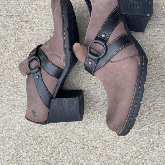 Born Harness Ankle Boots Womens Size 8 Brown Blocked Heel Slip On Suede Leather - Picture 3 of 10